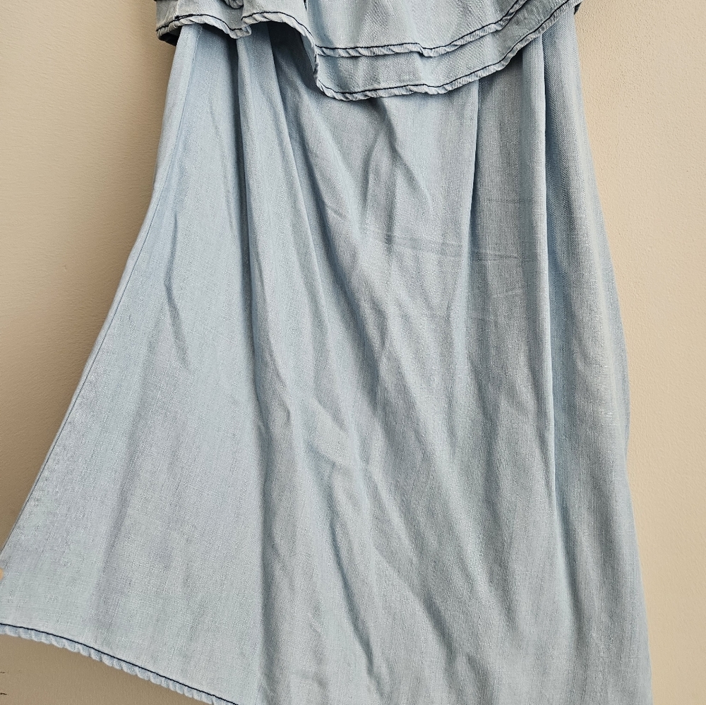 NWT BB Dakota Dress Isla One‎ Shoulder Denim Ruffle Elasticized Light Size Large - Picture 7 of 7